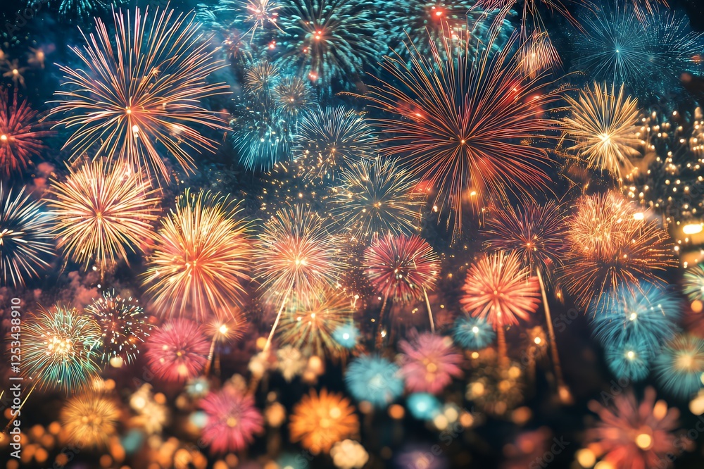 Vibrant Fireworks Display Illuminating Night Sky Vibrant Fireworks Display Illuminating Night Sky