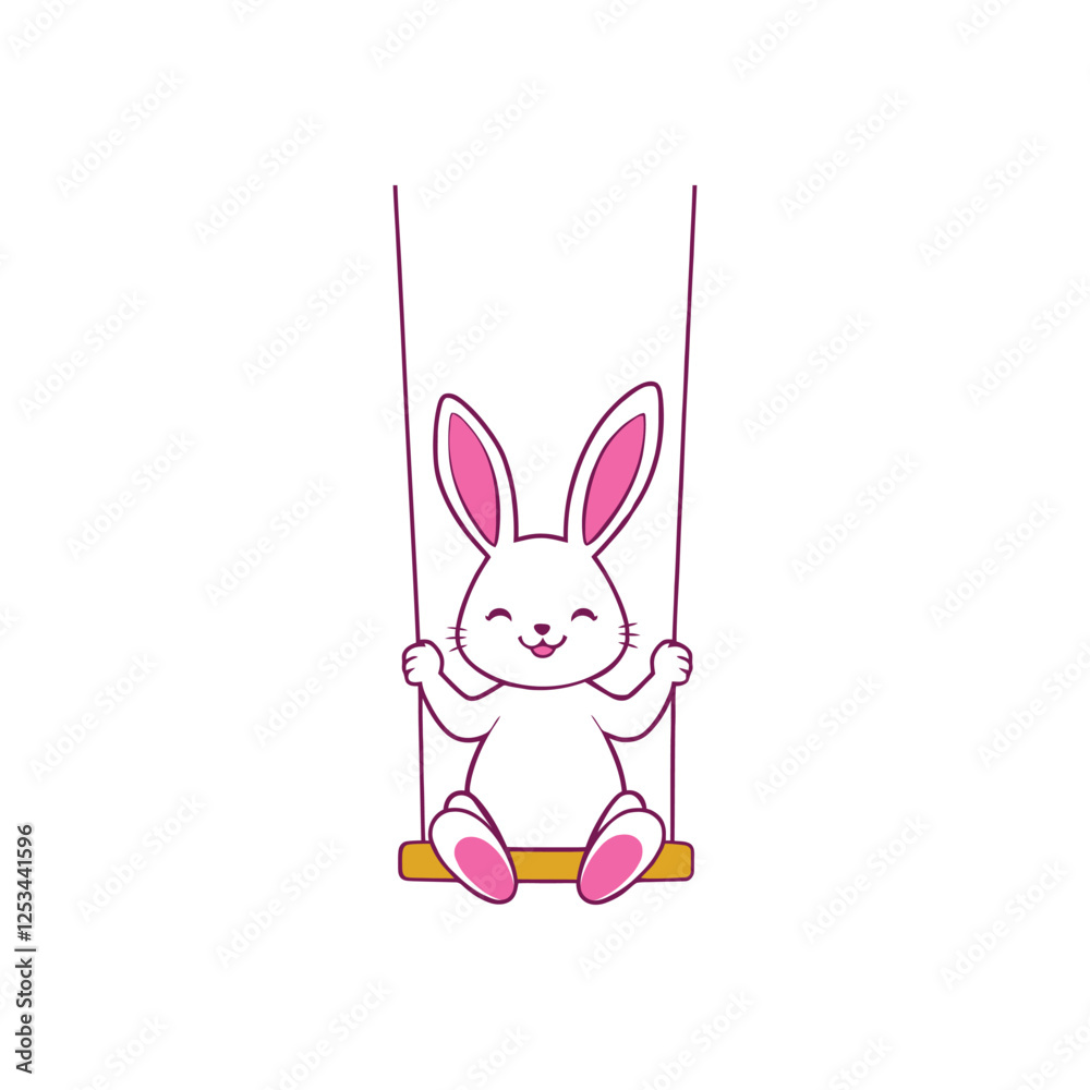 Obraz premium Playful Rabbit Enjoying a Swing Ride - Cute Cartoon Clipart