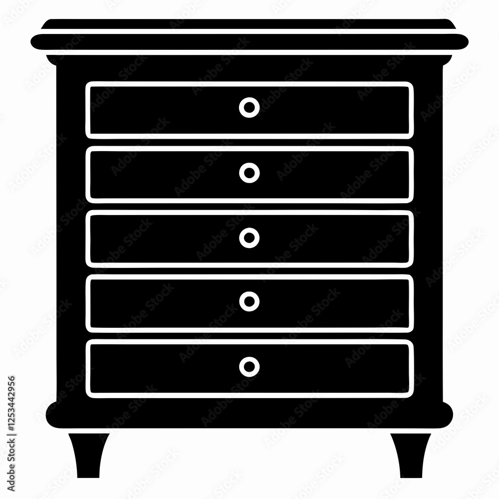 Elegant Silhouette: Classic Chest of Drawers Icon, Isolated on White Background, Perfect for Design Elegant Silhouette: Classic Chest of Drawers Icon, Isolated on White Background, Perfect for Design