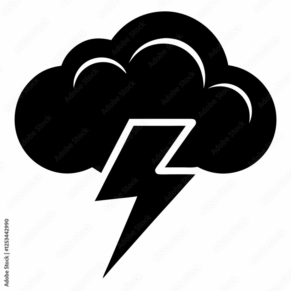 Stormy Silhouette: Dramatic Cloud with Lightning Bolt Icon, Isolated Vector Graphic for Design Stormy Silhouette: Dramatic Cloud with Lightning Bolt Icon, Isolated Vector Graphic for Design