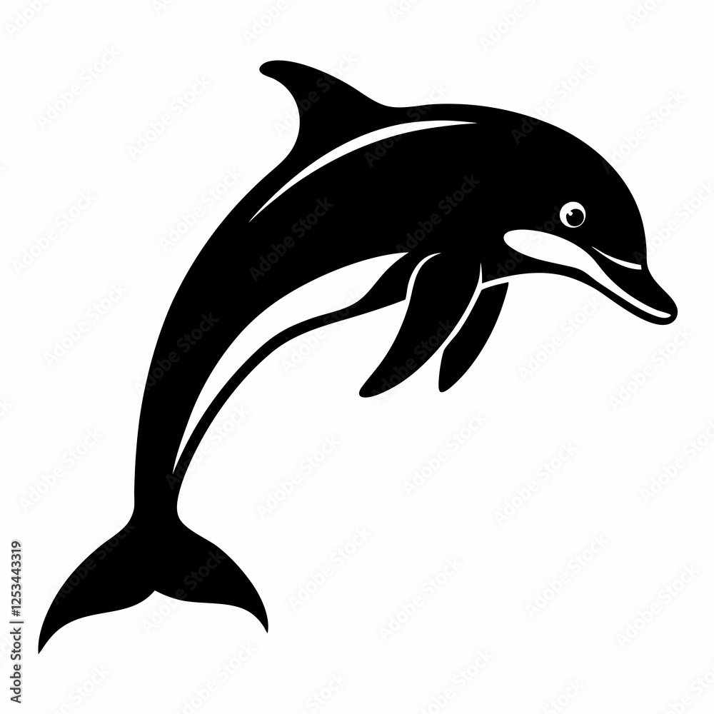 Obraz premium Oceanic Leap: Silhouette of a Dolphin's Graceful Jump sea art icon logo water black white power speed