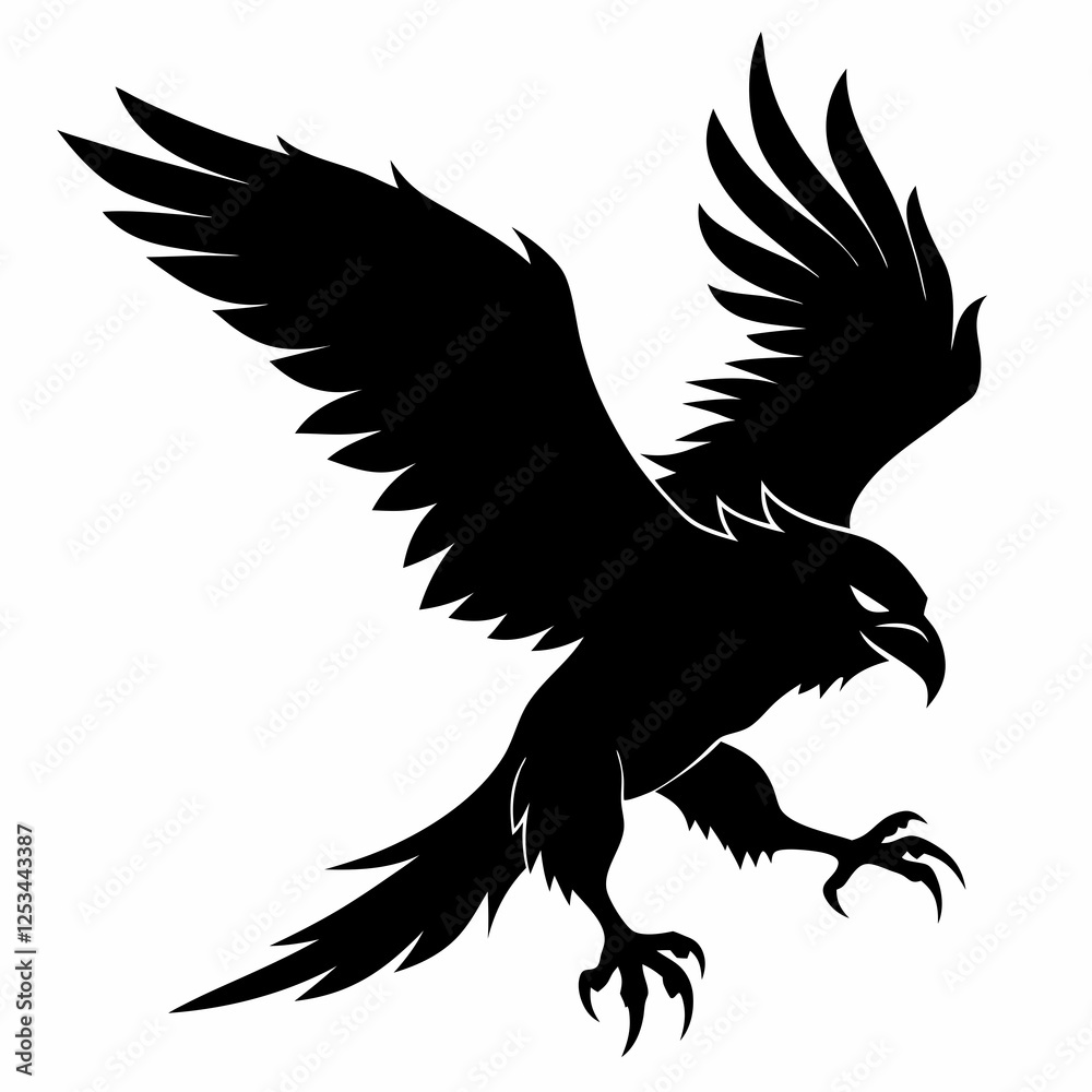 Obraz premium Majestic Eagle Silhouette: Powerful Dive, Extended Claws, Isolated Vector Graphic bird icon logo 