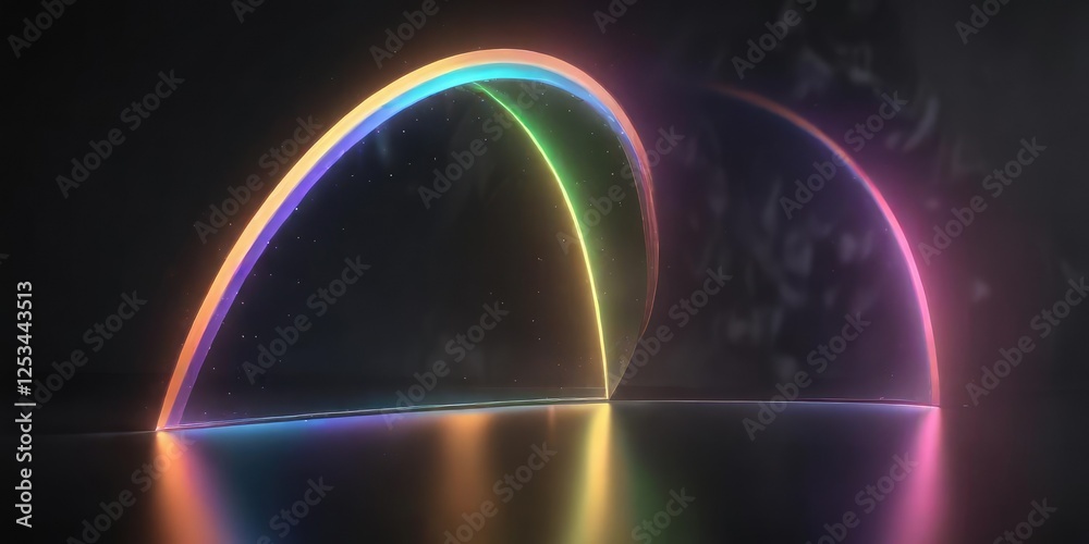 Holographic reflection of a rainbow-colored light source on a dark background, reflection, dark background, colorful Holographic reflection of a rainbow-colored light source on a dark background, reflection, dark background, colorful