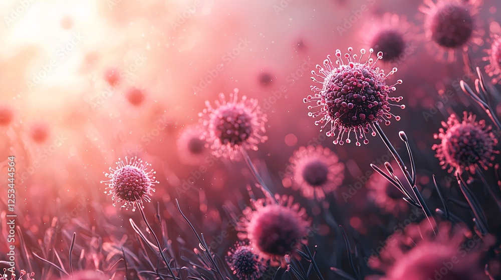 stunning microscopic view of vibrant pink viruses in a dreamy background stunning microscopic view of vibrant pink viruses in a dreamy background