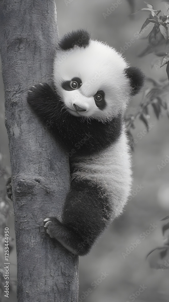 Obraz premium Cute panda hanging on a tree