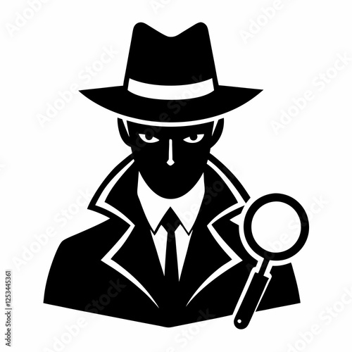 Shadowy Detective: Unveiling Secrets with Magnifying Glass and Fedora Hat. Mysterious Investigation 
