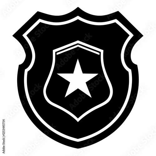 Police Badge Silhouette Icon: Isolated Vector Graphic for Law Enforcement Branding and Design       