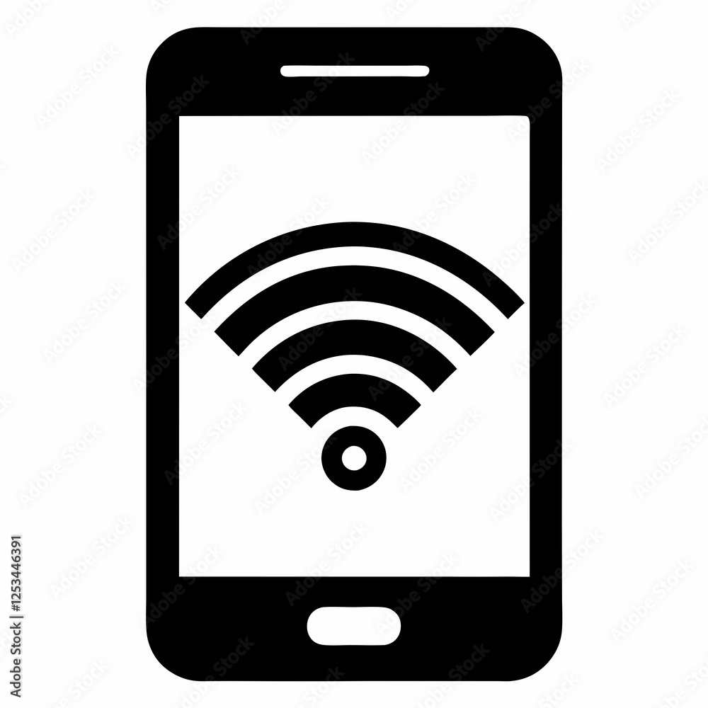 Silhouette Icon: Smartphone Connected to Wifi, Wireless Network, Digital Technology, Mobile Device, Silhouette Icon: Smartphone Connected to Wifi, Wireless Network, Digital Technology, Mobile Device,