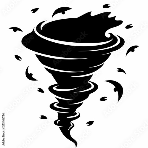 Devastating Tornado Silhouette: Swirling Debris and Destruction art wind dark fear icon storm force 