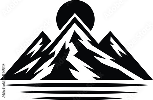 Mountain peak vector, Mountain Symbol, Black and white mountain range wall art, symbolic landscapes trees stencil art outdoor scenes vector illustration
