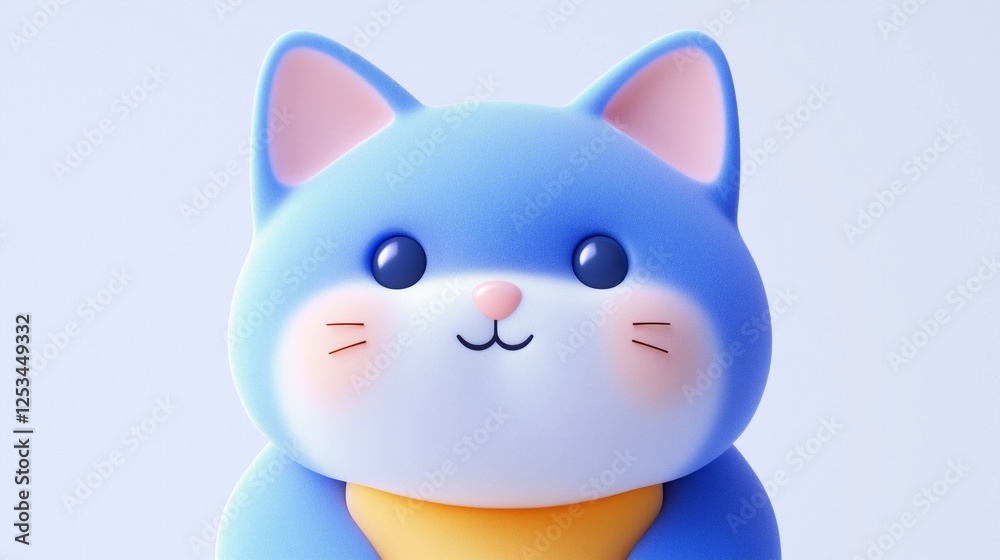 Fototapeta premium A cute blue and white cat in close-up, with a light background.