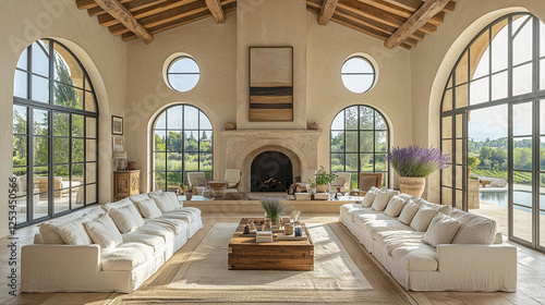 Illustration d’un salon élégant dans une villa provençale luxueuse