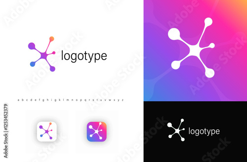 Abstract neural network logo symbolizing connection, innovation, and technology. Ideal for AI, biotech, digital startups, chemistry, neural tech branding. Isolated vector logo