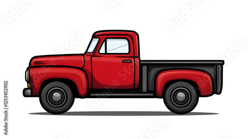 Side view of classic red pickup truck on urban open road - a nostalgic journey