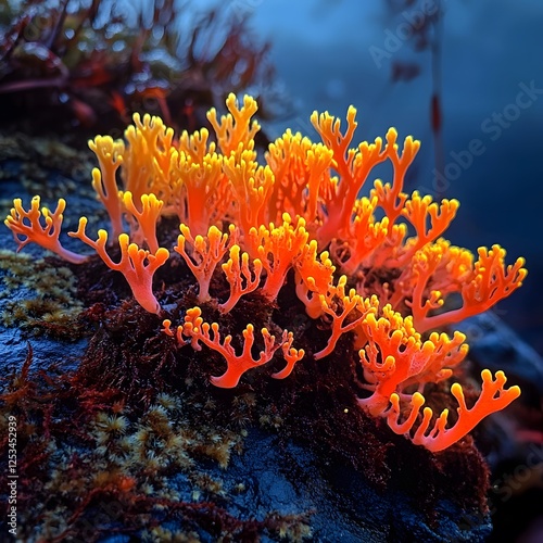 Vibrant Orange Coral Fungus Macro Photography