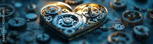 Wallpaper Mural Closeup of a metallic heartshaped mechanism with visible gears and cogs, showcasing intricate details and precision craftsmanship in a stunning design Torontodigital.ca