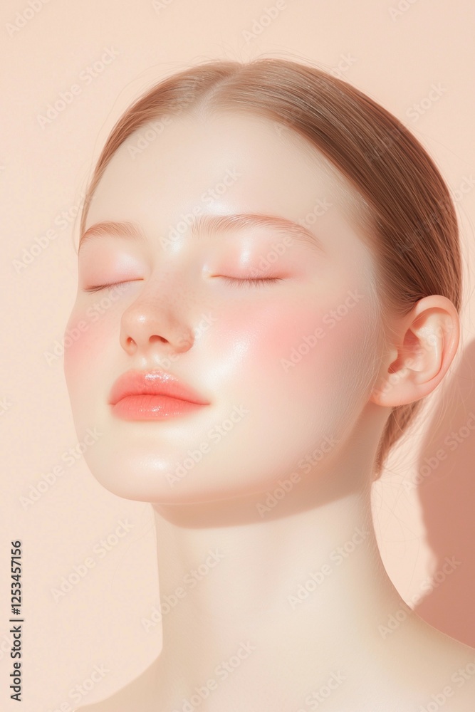 Close-Up of Radiant Skin with Glossy Pink Lips and Highlighted Features Close-Up of Radiant Skin with Glossy Pink Lips and Highlighted Features