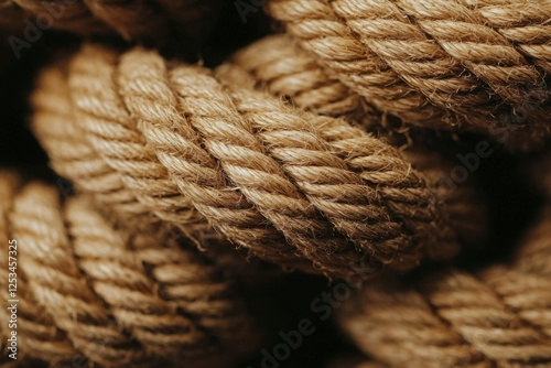 Closeup of twisted, natural jute ropes photo