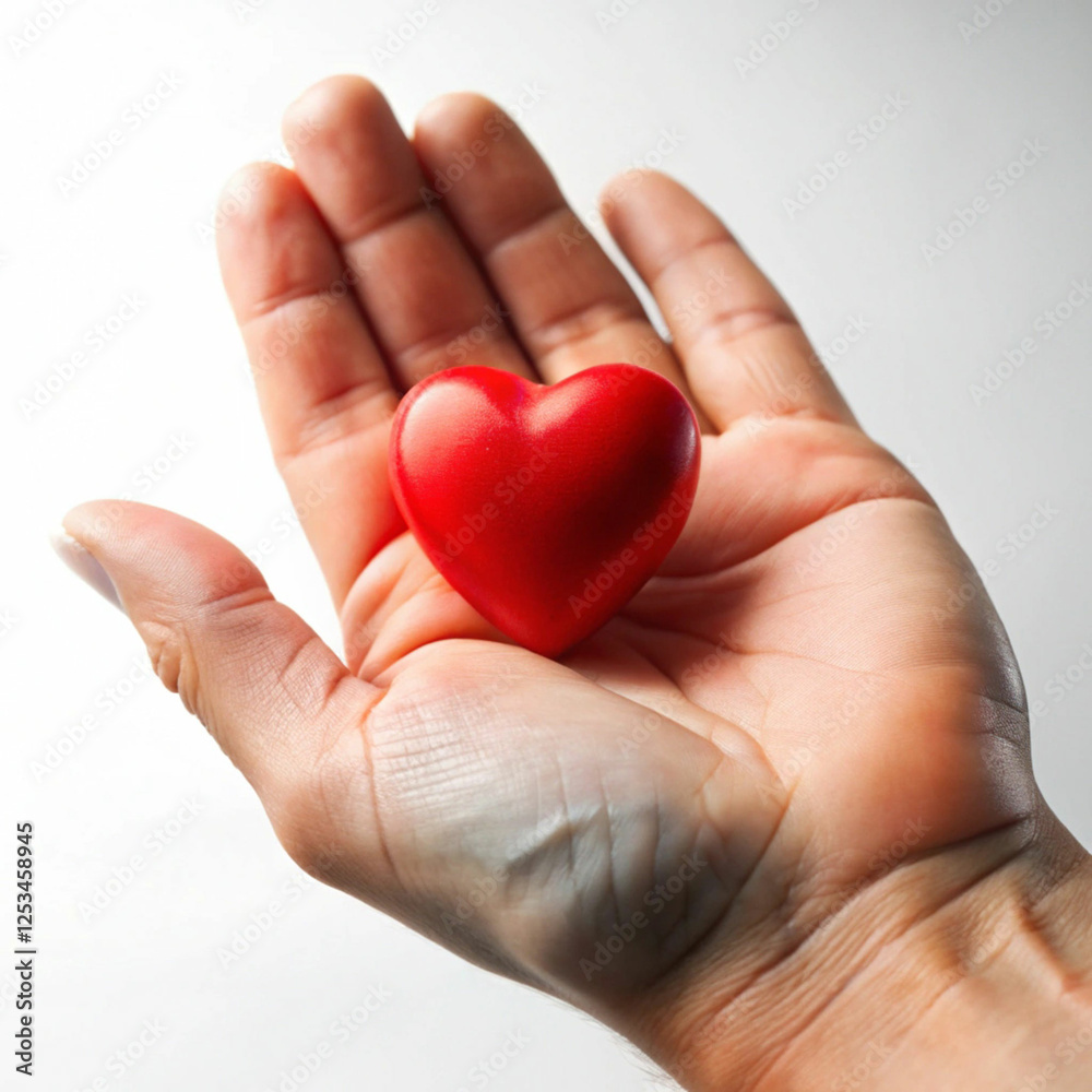 A hand holding a small red heart, symbolizing love, care A hand holding a small red heart, symbolizing love, care