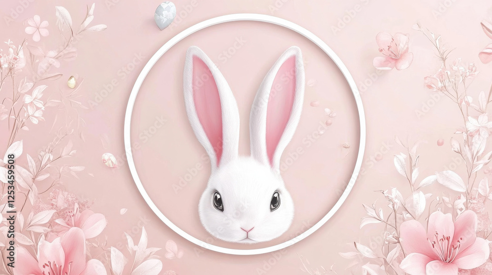 Obraz premium Round frame greeting card with bunny ears for Easter Celebration