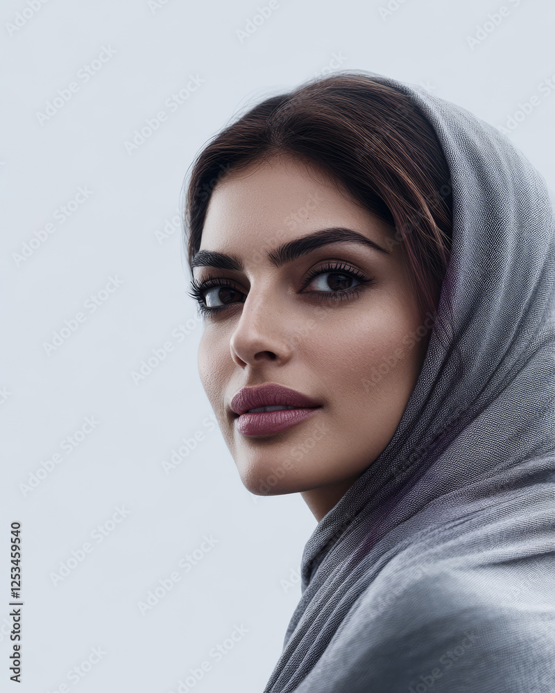 Naklejka premium Portrait of a woman in a hijab showcasing elegant features and captivating gaze