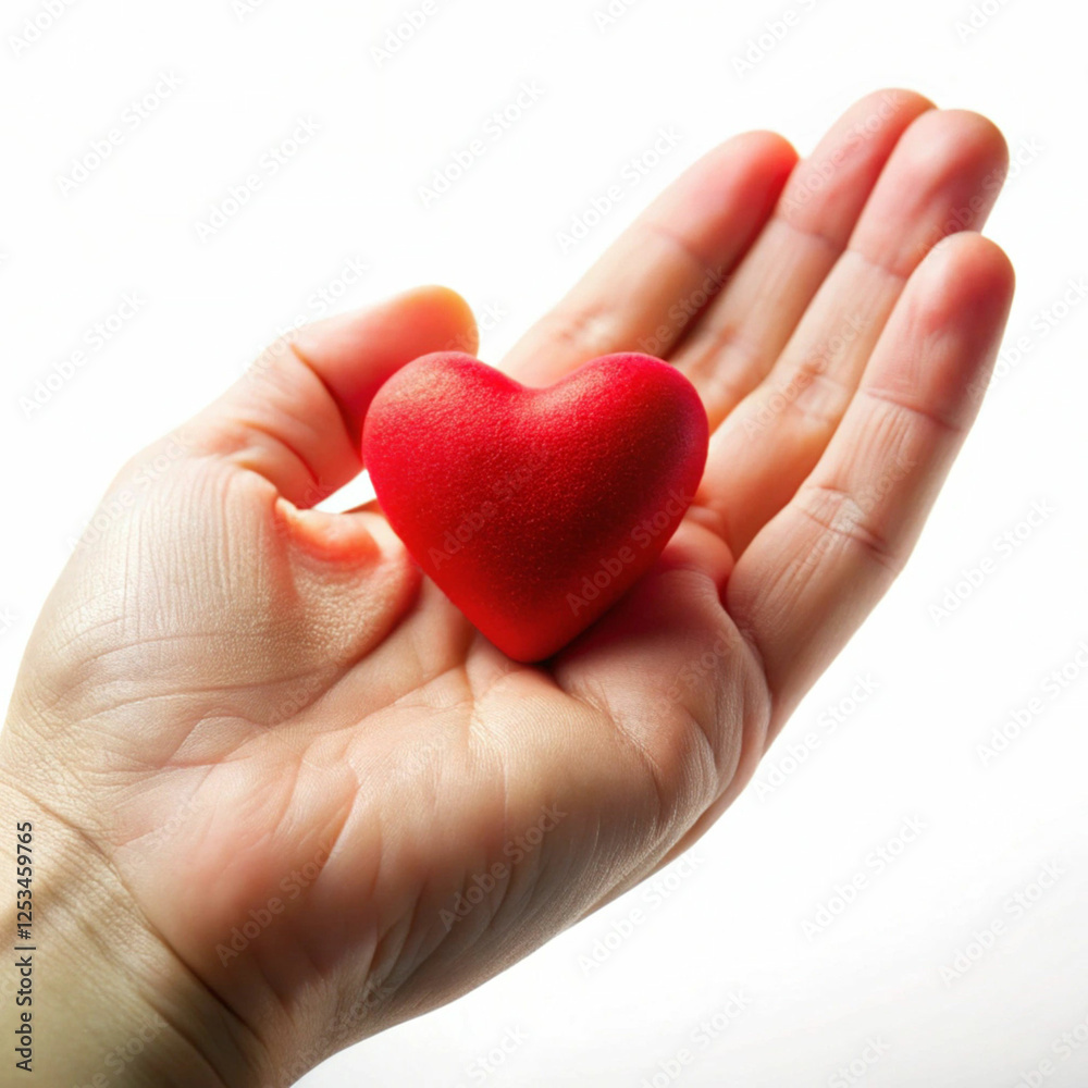 A hand holding a small red heart, symbolizing love, care A hand holding a small red heart, symbolizing love, care