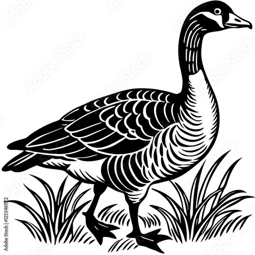 A bar-headed  goose walks vector art illustration