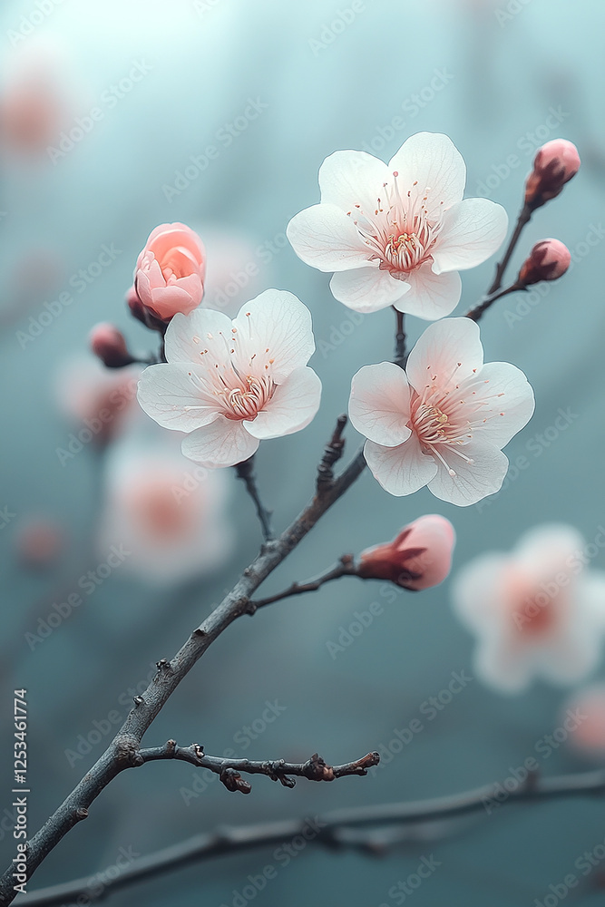 Branch of blooming spring cherry. Spring equinox Branch of blooming spring cherry. Spring equinox