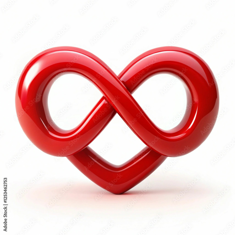 A red infinity symbol merging seamlessly into a heart,
