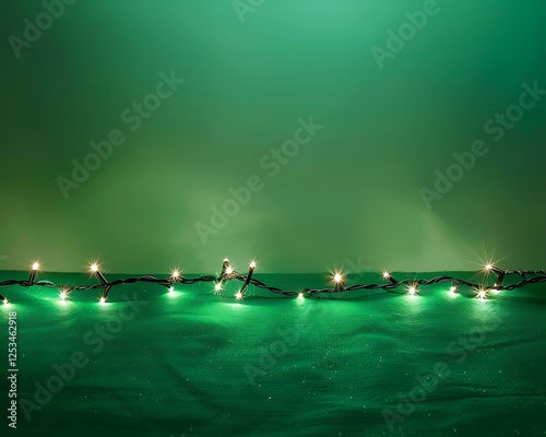 Twinkling lights on a vibrant green backdrop, perfect for festive themes. Soft glow, realistic and high definition. photo