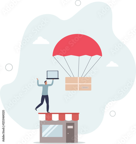 Dropshipping business model by open e-commerce website store and let supplier ship product directly to customer concept,flat character life .