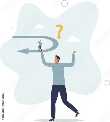 Business turning point, break event or change direction, reverse back, interest rate or financial trend change concept.flat character life .