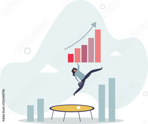 Business challenge, revenue rebound and recover from economic crisis or earning and profit growth jump from bottom concept.flat character life .