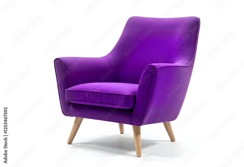 Fototapeta premium Purple color armchair. Modern designer chair on white background. Textile chair. 