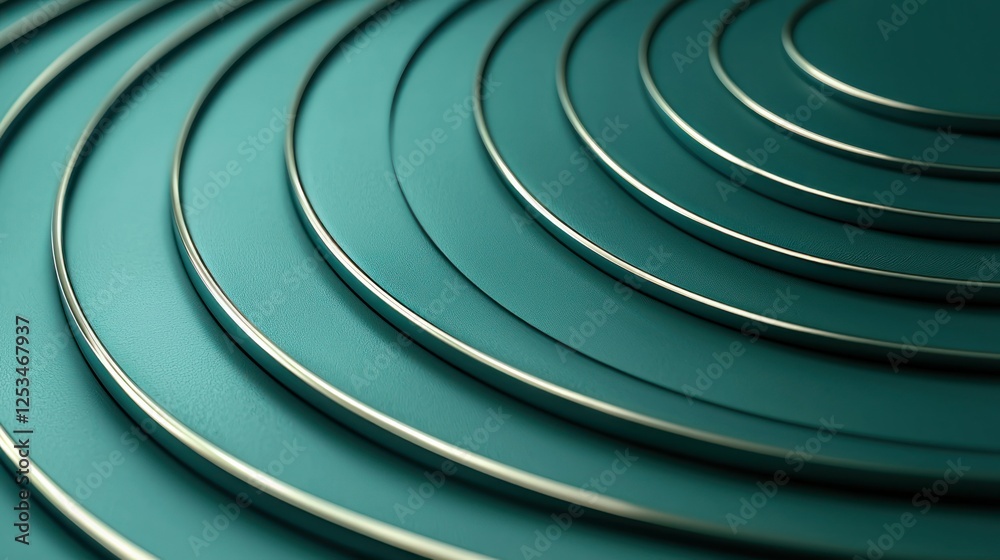 Teal concentric circles, metallic trim, abstract background, design element Teal concentric circles, metallic trim, abstract background, design element