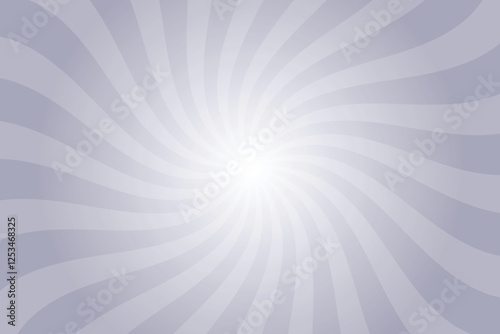 Purple gray background with white sun ray. Swirl sun ray lines starburst. Abstract texture with light of sunburst. Radial beam of sunlight. Retro background with flash. Design of sunbeam.