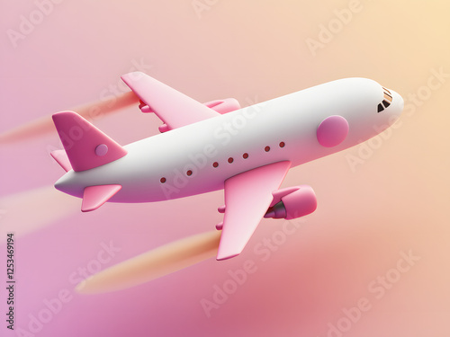 Wallpaper Mural A 3D-rendered digital image featuring a pastel pink airplane flying through a dreamy sky, representing modern aviation, air travel, and the airline industry. Torontodigital.ca