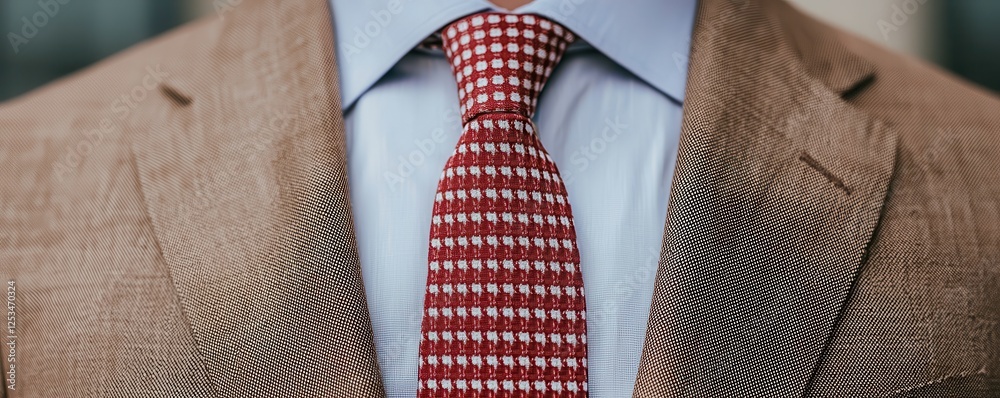 Career Advice style. Stylish man in a brown suit with a red checkered tie.
