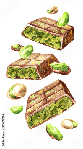 Photography Trendy dubai chocolate with kadayif and pistachio nuts