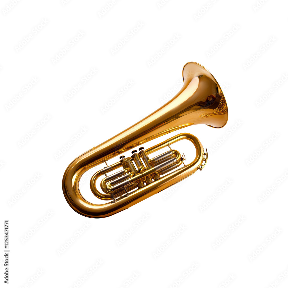 Obraz premium Golden Tuba Instrument with Glossy Finish Isolated on White Background