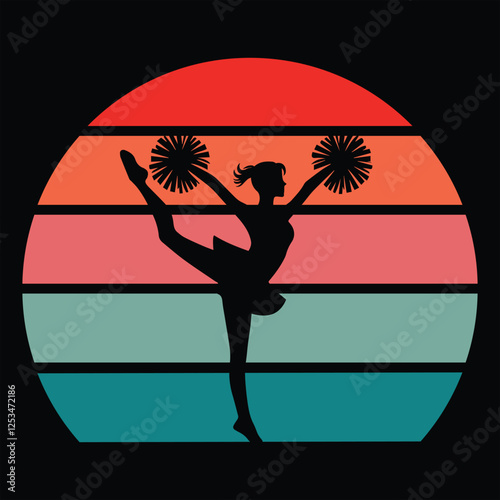 Cheerleading Silhouette With vintage sunset retro background