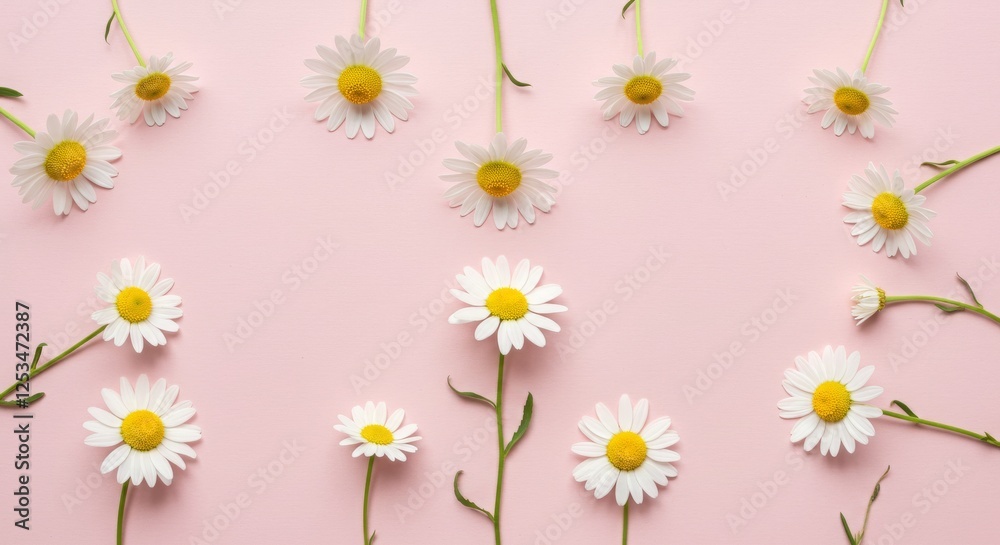 Fresh Daisies on Pink Background - Spring Floral Arrangement Concept Fresh Daisies on Pink Background - Spring Floral Arrangement Concept