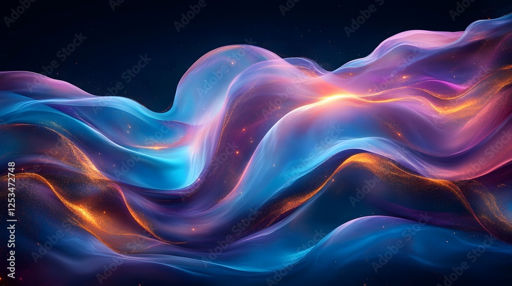 Abstract Flowing Waves Vibrant Blue Purple and Gold Cosmic Energy Abstract Flowing Waves Vibrant Blue Purple and Gold Cosmic Energy