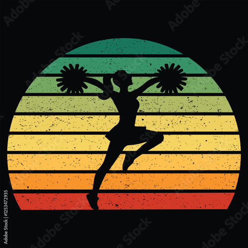 Cheerleading Silhouette With sunset retro illustration Vector