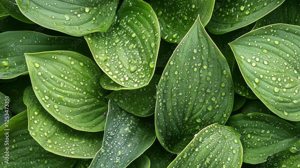 Fototapeta premium water drops on green leaves background
