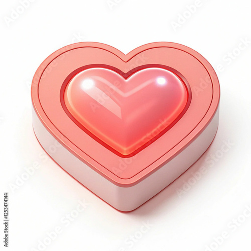 A 3D-rendered light red heart icon, isolated on a transparent background,