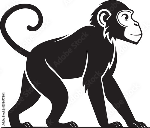 monkey silhouette flat vector illustration.