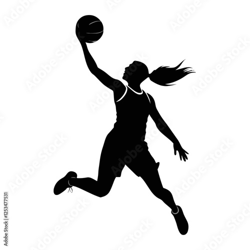 Silhouette of a female basketball player making a jump shot