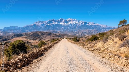 Mountain road journey, clear sky, scenic view, travel adventure