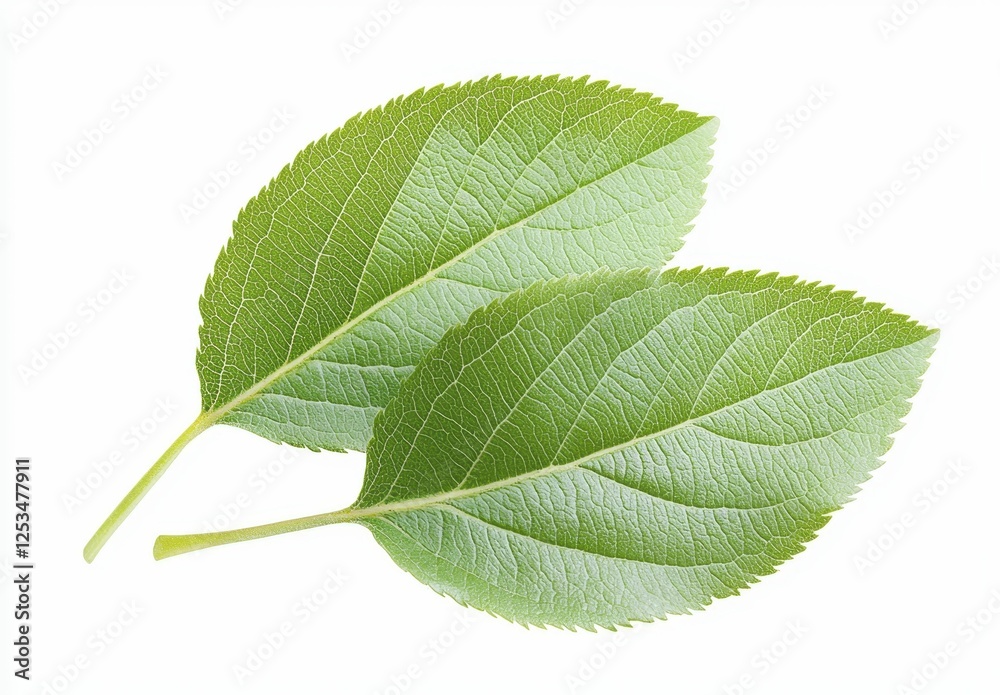 Obraz premium Two Green Leaves On White Background